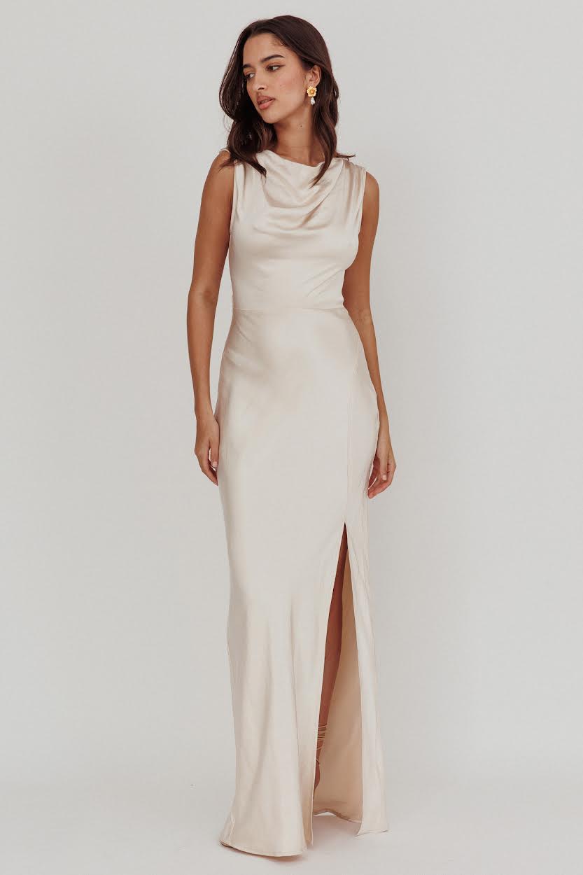 Blake Satin Cowl Neck Dress Champagne