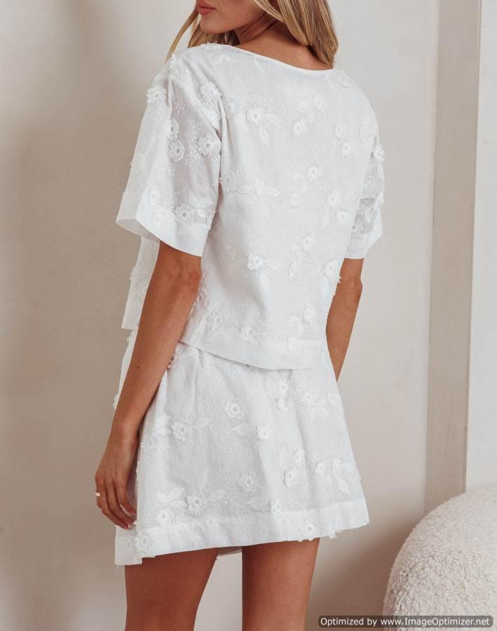 'Golden Hour' Embroidered Top in White