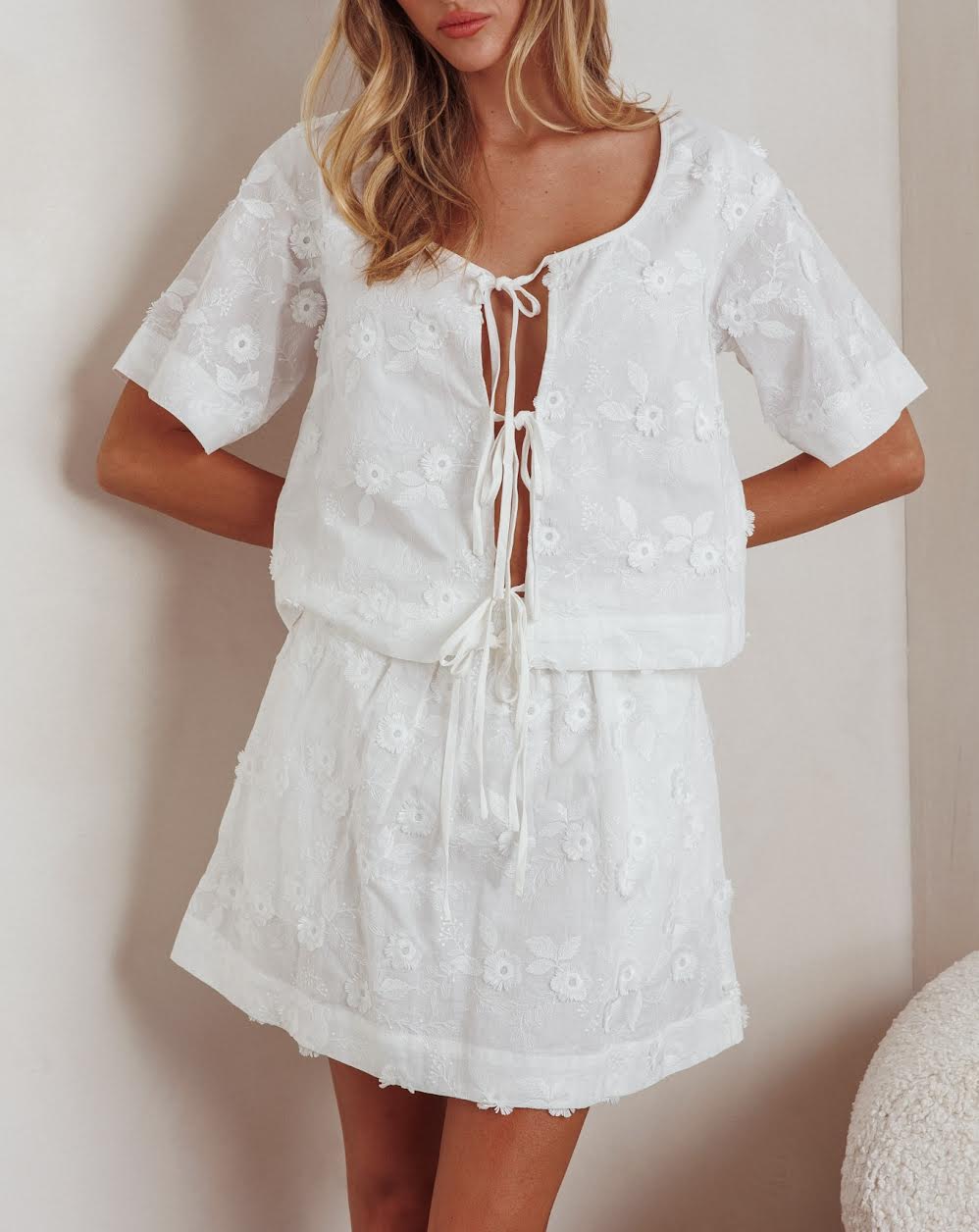 'Golden Hour' Embroidered Top in White