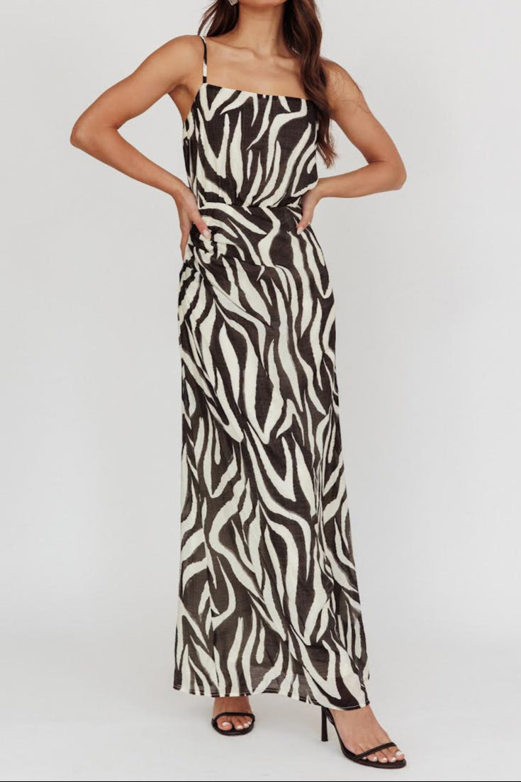 Zebra Print Maxi Dress Black