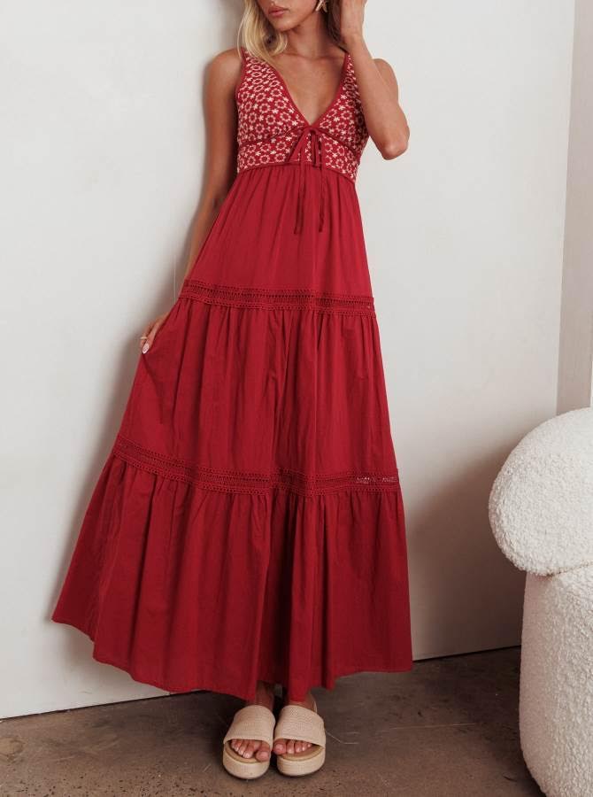 Lolita Maxi Dress in Burgandy