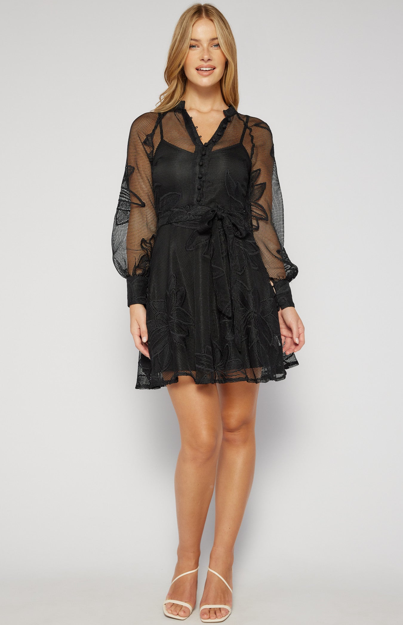 Belinda Embroidered Floral Fabric Dress with Slip Lining