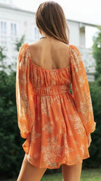 Chiffon Orange Floral Print Dress