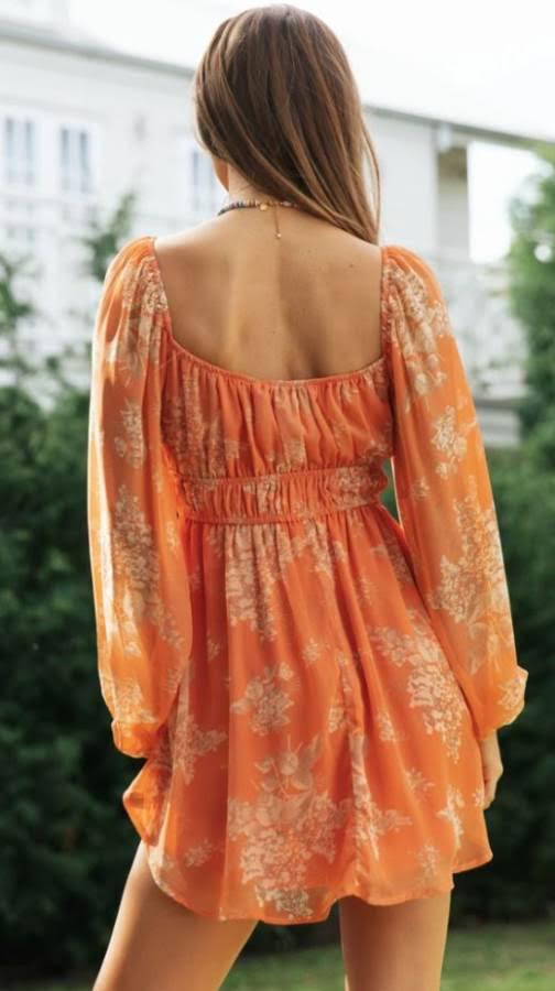 Chiffon Orange Floral Print Dress