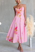 Isabella Pink Linen Midi Dress