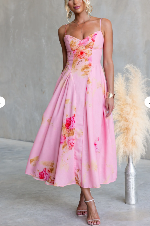 Isabella Pink Linen Midi Dress