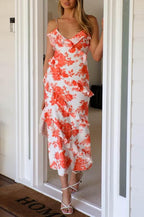 'Island Whisper' Frill Trim Orange Floral Maxi Dress