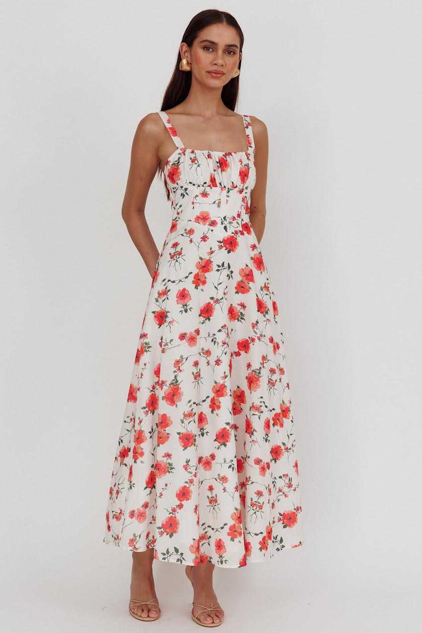 'Red Blossom' Floral Maxi Dress