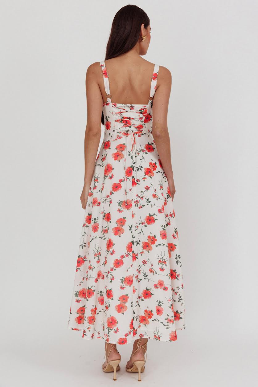 'Red Blossom' Floral Maxi Dress