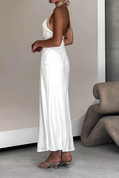 Alana Halter Neck Dress with Nude Trim