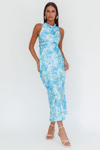 'Oceania' Maxi Blue Satin Dress