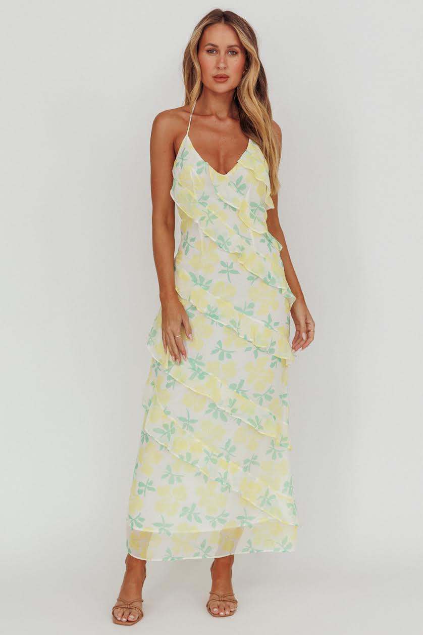 Natalia Ruffle Yellow  Maxi Dress