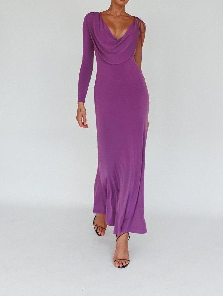 Carina  One Sleeve Evening Dress in Purple
