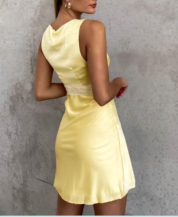 ' Lucia' Yellow Satin Mini Dress