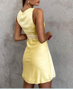 ' Lucia' Yellow Satin Mini Dress