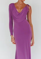 Carina  One Sleeve Evening Dress in Purple