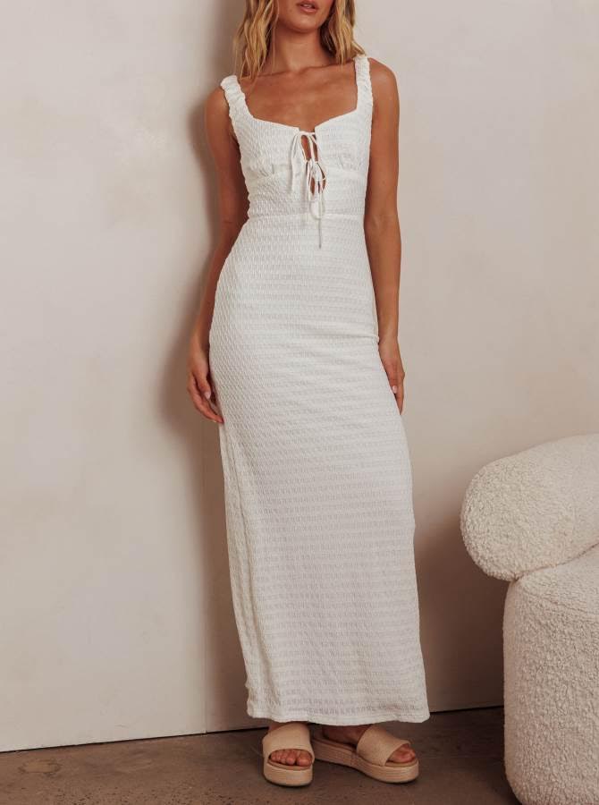 Bella White Maxi Dress – Elegant Stretch Maxi