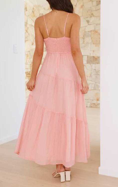 'Blushed' Pink Tiered Maxi Dress – Lightweight Summer Sundress
