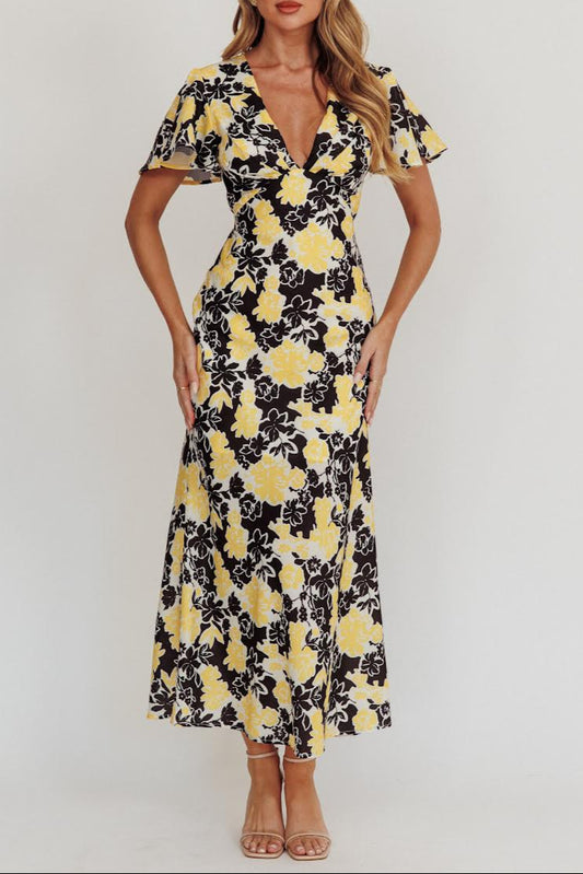 Adriana Black And Yellow Maxi Dress