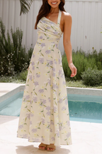 'Coastal Muse Maxi' Floral Halter Maxi Dress Asymmetric Neckline