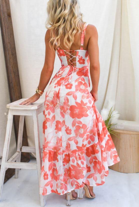 Saint-Malo Orange and White Maxi Dress