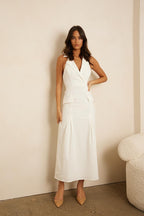 Avery Collar White Maxi Dress
