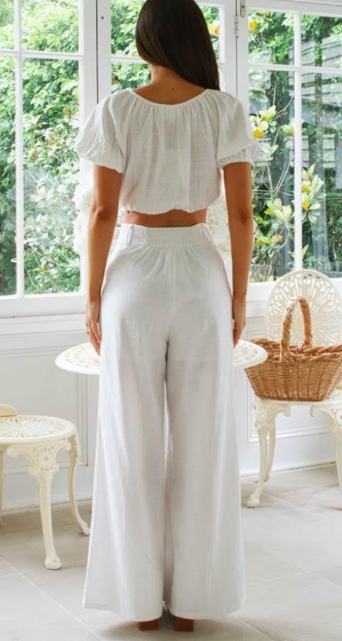 Bianka White Linen Look Pants