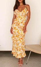 Marina Yellow Floral Print Dress with Straps