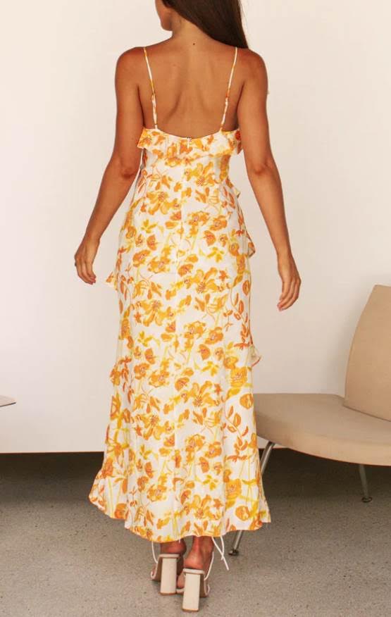 Marina Yellow Floral Print Dress with Straps