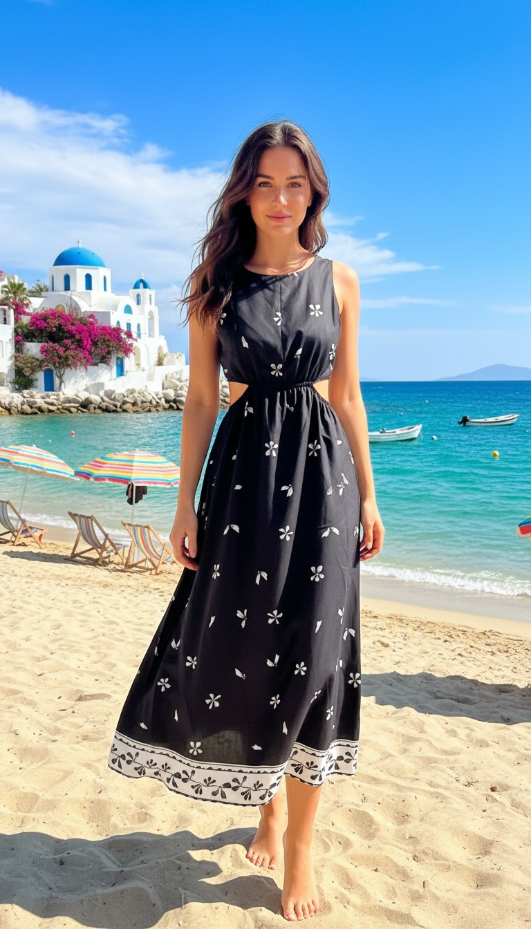 Midnight Breeze Cutout Midi Dress