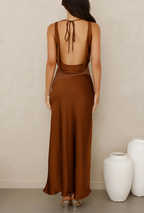 Sienna Satin Cowl Neck Maxi Dress – Chocolate Brown