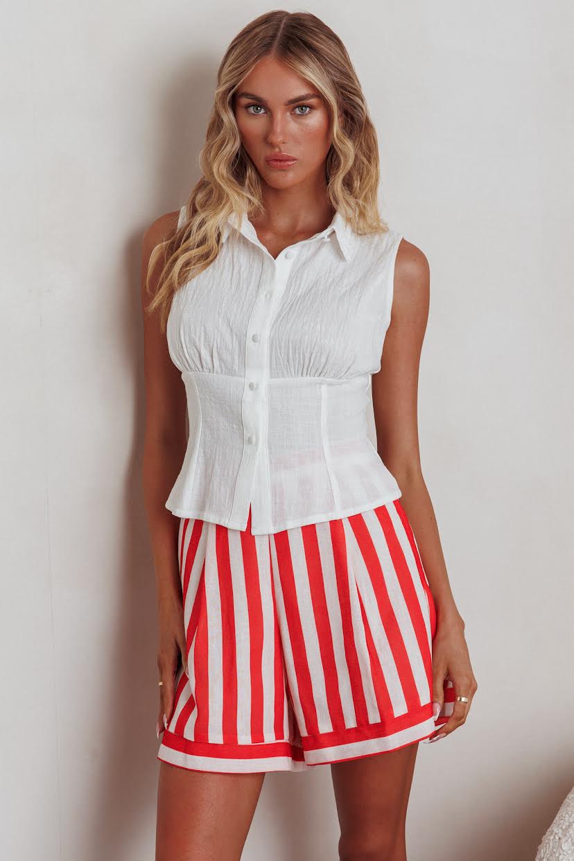 Sienna White Peplum Button-Up Top