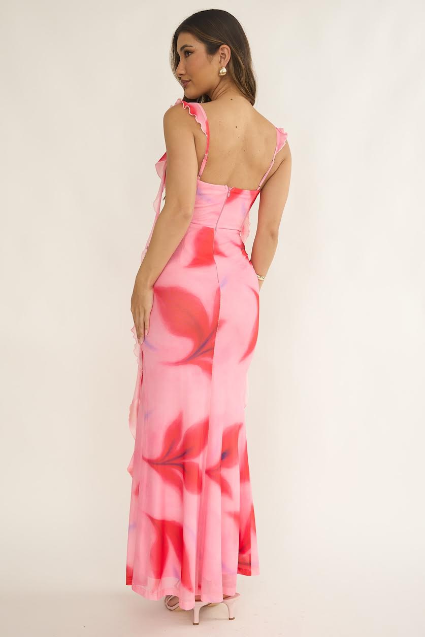Amelia Pink Print Maxi Dress