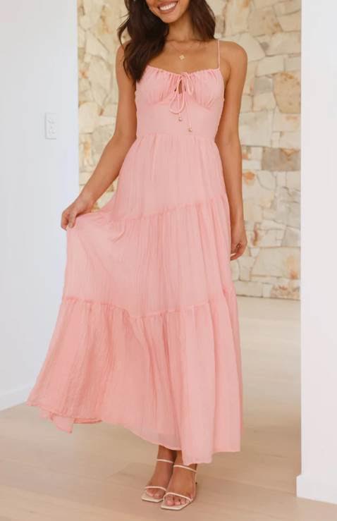 'Blushed' Pink Tiered Maxi Dress – Lightweight Summer Sundress