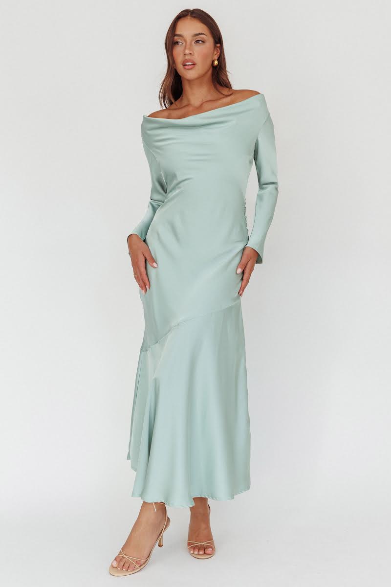 'Liana' Mint Green Satin Maxi Dress