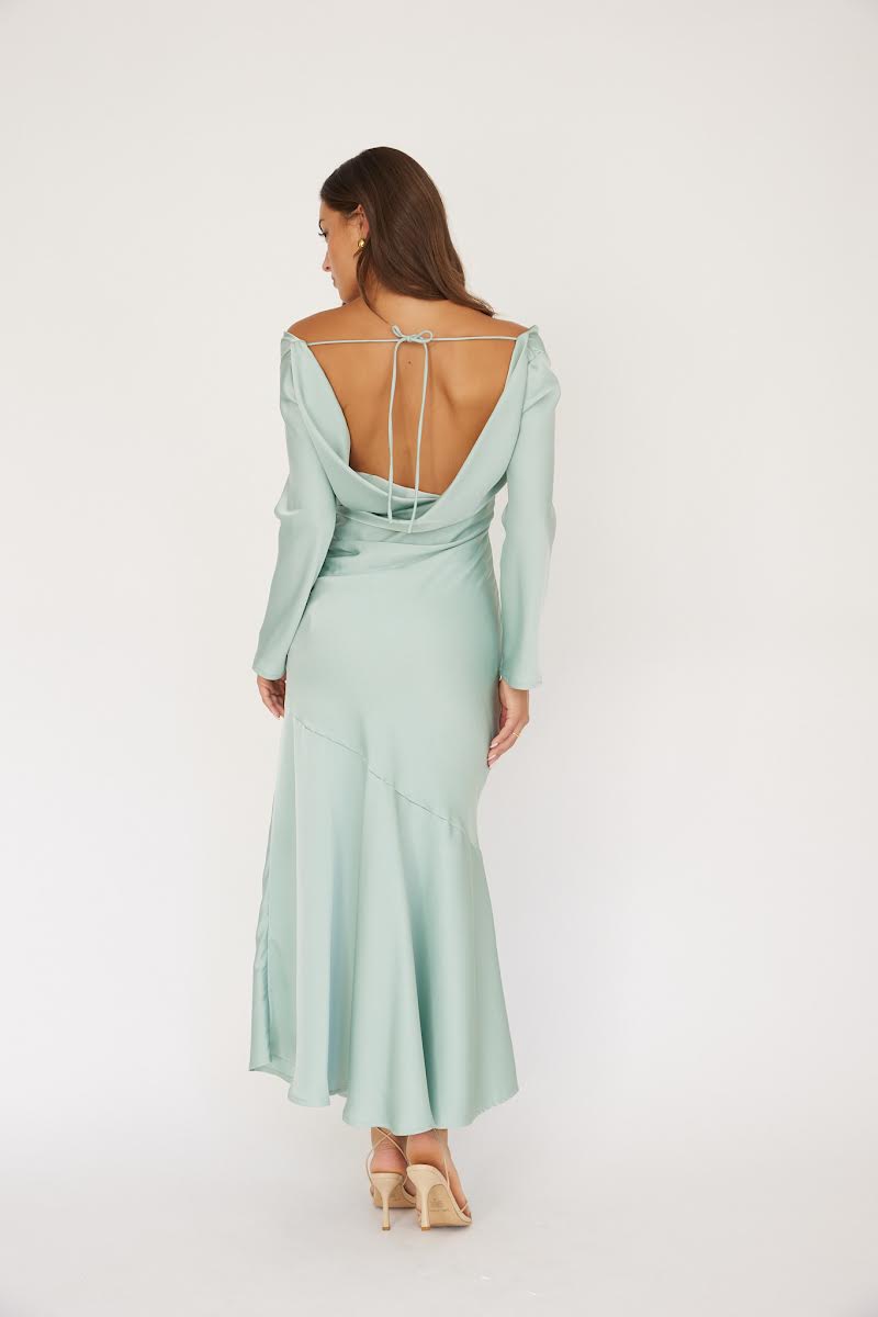 Liana' Mint Green Satin Maxi Dress ALBI ROSE Liana' Mint Green Satin Maxi Dress ALBI ROSE