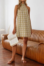 'Golden Lights' Lightweight Halterneck Mini Dress with Low Back