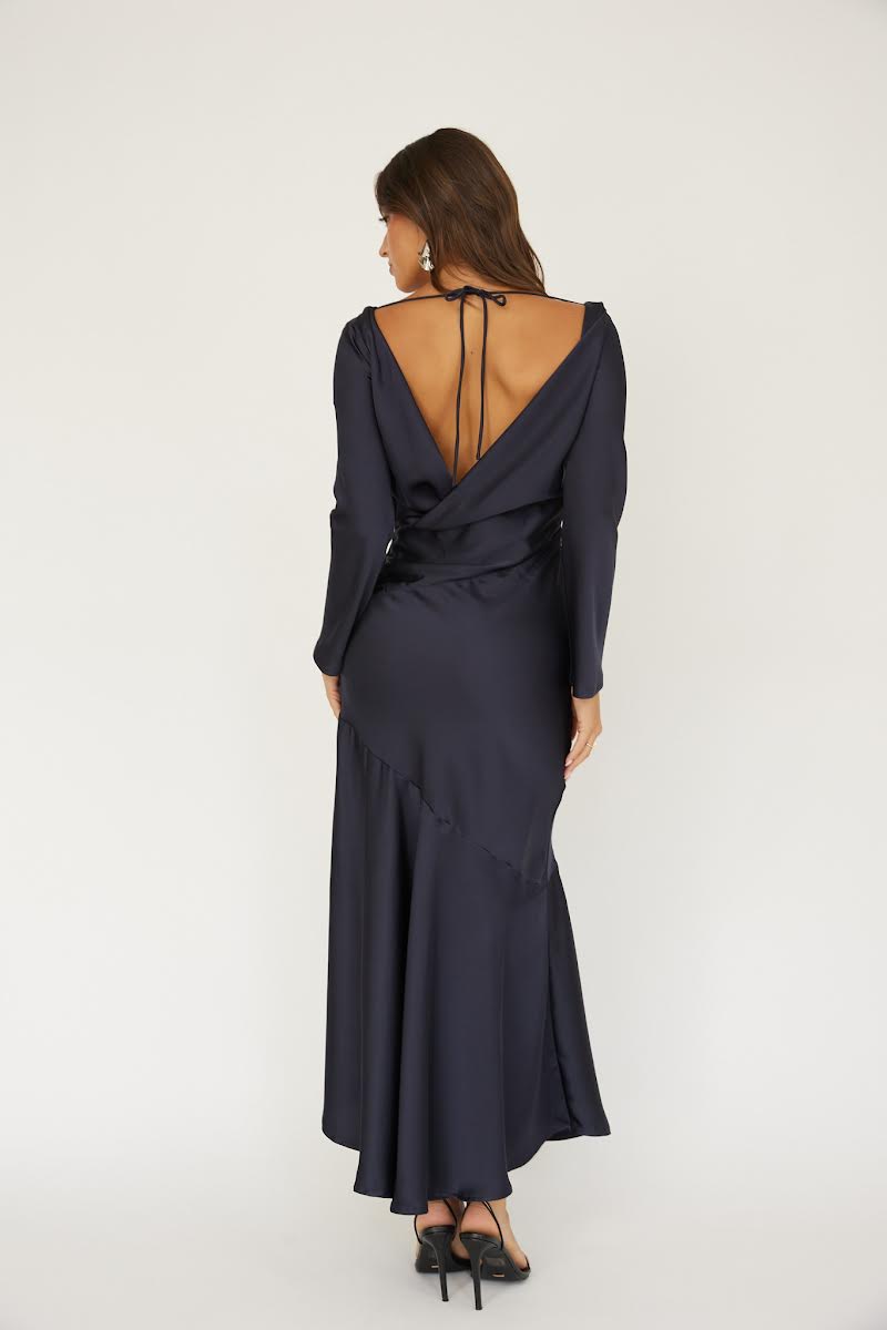 GIA Navy Cowl Back Maxi Dress