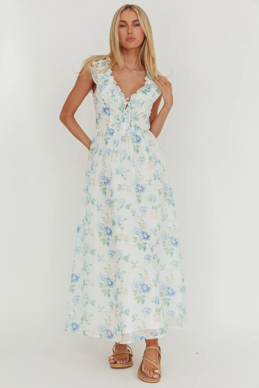 Fleur Romance Tie-Front Maxi Dress