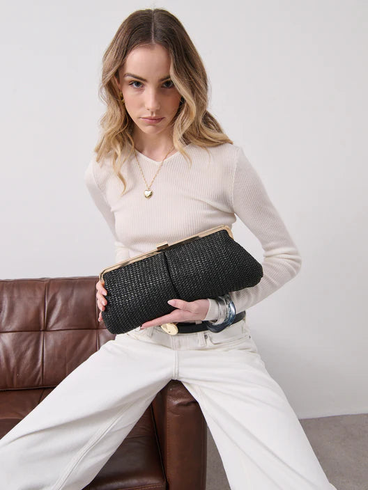Straw Clutch Bag with Metal Closure