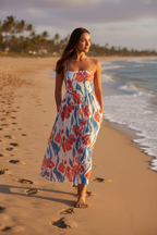 Coral Coast Floral Maxi Dress – Strapless Summer Maxi