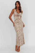 Celeste Floral Mesh Midi Dress – Mocha