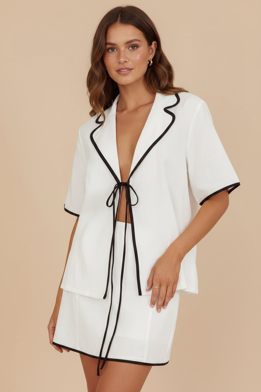 Monaco Contrast Trim White Mini Skirt