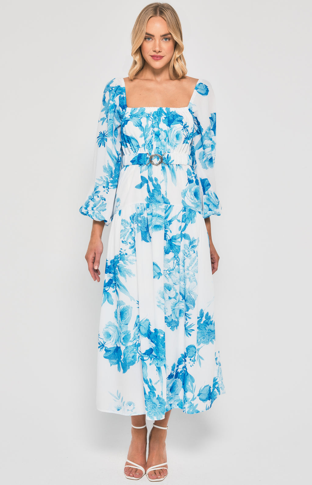 Floral Maxi Dress with Metal Clasp