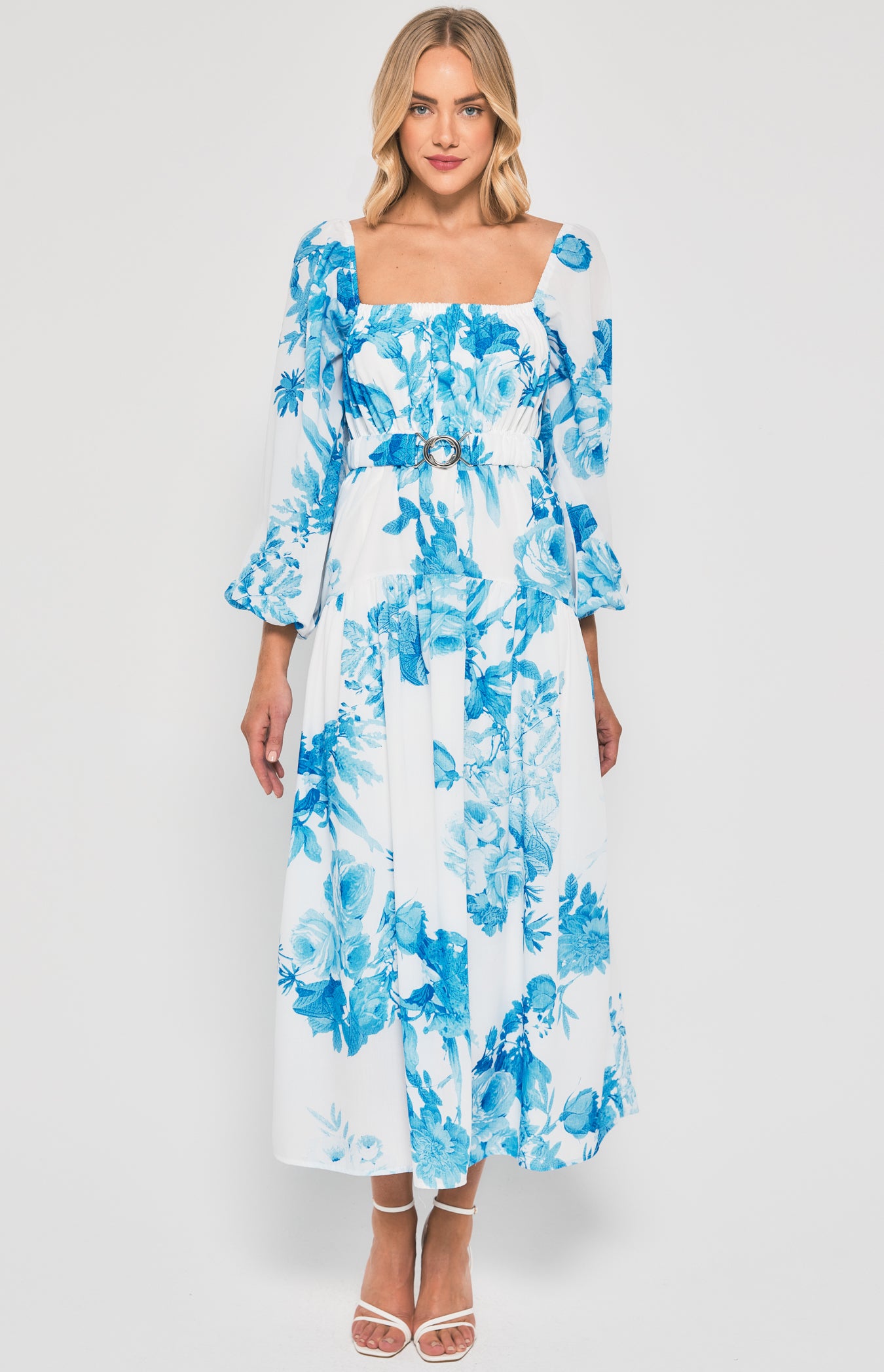 Floral Maxi Dress with Metal Clasp