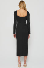 Draped Neckline Bodycon Dress with Curved Hem