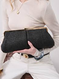 Straw Clutch Bag with Metal Closure
