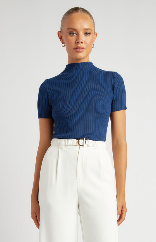 Nina Short Sleeve Knit Top Navy