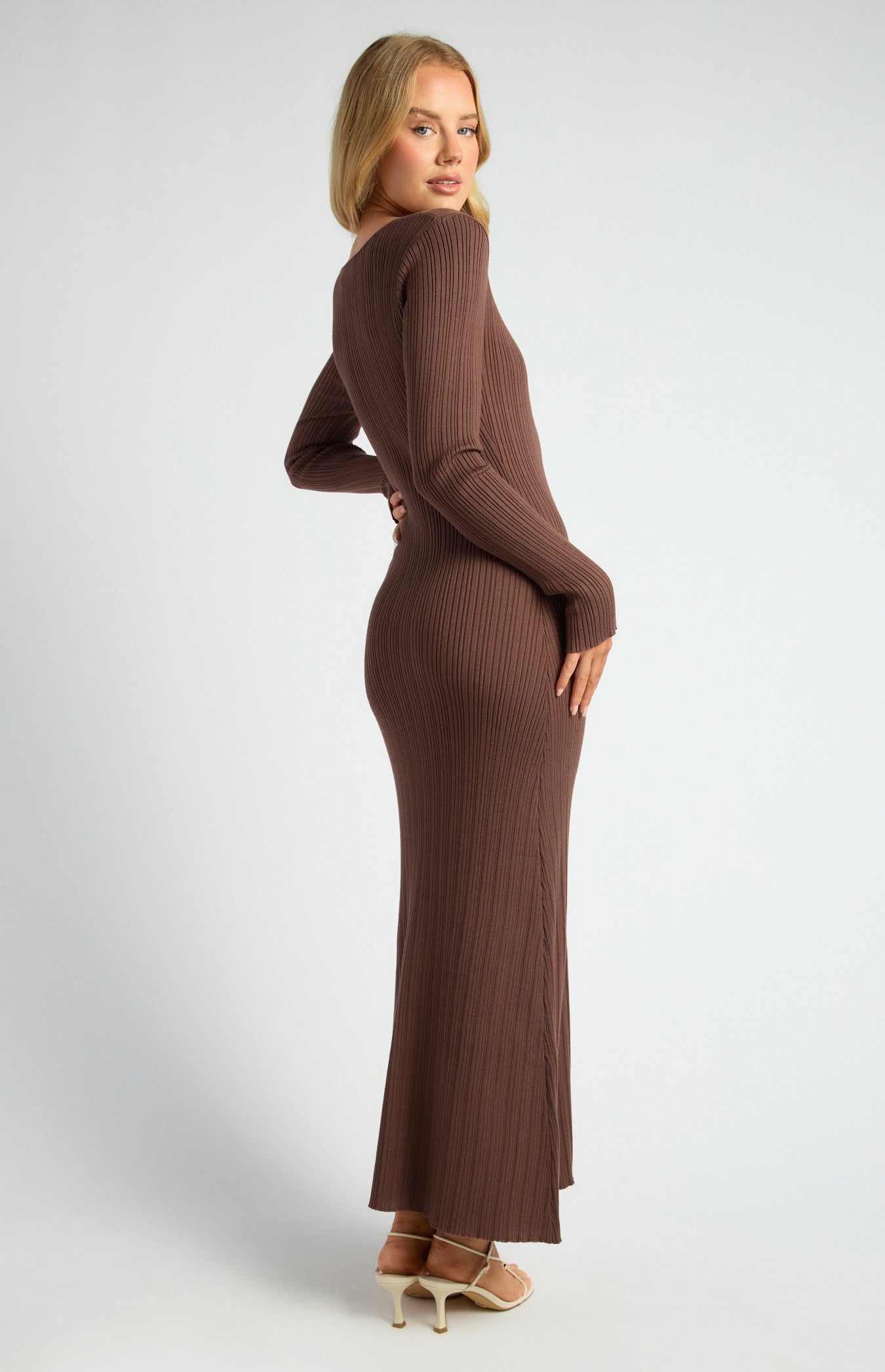 Cara Gold Feature Button And Keyhole Knit Midi Dress