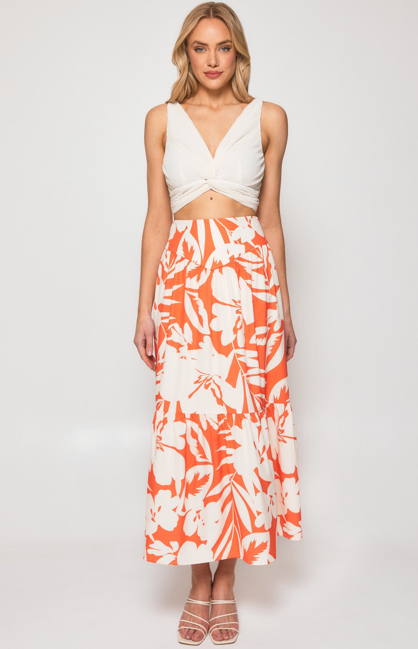 Orange Floral Print Skirt